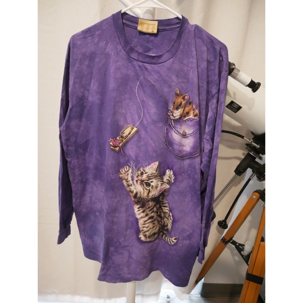vintage The Mountain purple tie dye kitten mouse graphic long sleeve t-shirt L